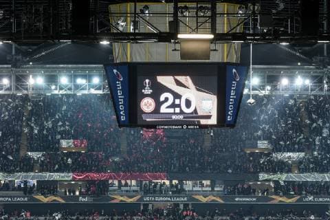Sport Bilder des Tages 25.10.2018, xmhx, Fussball UEFA Europa League, Eintracht Frankfurt - Apollon Limassol FC emspor, v.l. Spielstand 2:0 nach 90min (DFL DFB REGULATIONS PROHIBIT ANY USE OF PHOTOGRAPHS as IMAGE SEQUENCES and or QUASI-VIDEO) Frankfurt am Main
