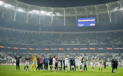 Genk s players celebrate after winning the match between Belgian soccer team KRC Genk and Turkish club Besiktas, in Istanbul, Turkey, Thursday 25 October 2018 on the third day of the UEFA Europa League group stage, in group I. YORICKxJANSENS  x05455445x