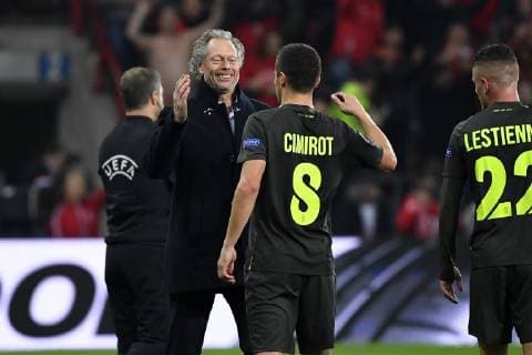 Michel Preud homme head coach of Standard Liege, Gojko Cimirot midfielder of Standard Liege FOOTBALL : Standard de Liege vs Futbolny Klub Krasnodar - Ligue europeenne - 25 10 2018 PhotoNews Panoramic  775220002