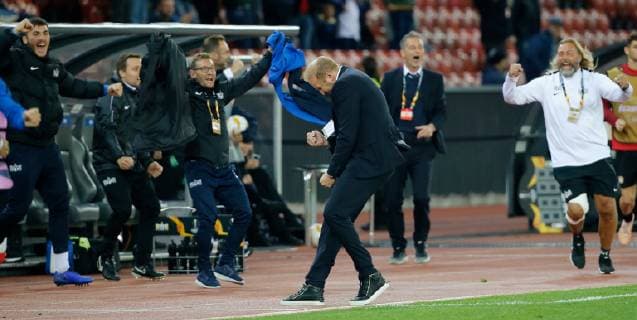 25.10.2018 Stadion Letzigrund Zürich , SCHWEIZ , Saison 2018 2019 Herren Fussball UEFA Europa League FC Zürich - Bayer 04 Leverkusen Trainer Ludovic Magnin (FCZ) jubelt nach dem 3:2 Siegtreffer