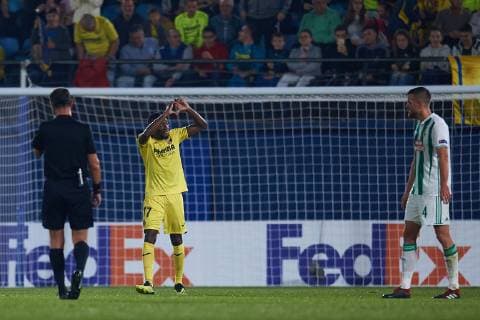 October 25, 2018 - Villareal, Vila-real, Spain - Took Ekambi of Villarreal CF celebrates after scoring during the UEFA Europa League group G match between Villarreal and Rapid Wien at stadium de la Ceramica on October 25, 2018 in Vila.real, Spain Villarreal CF v SK Rapid Wien - UEFA Europa League  - ZUMAn230 20181025_zaa_n230_343 Copyright: xSergioxLopezx