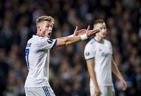 FCKs Viktor Fischer i Europa League kampen mellem FCK - SK Slavia Praha i Telia Parken torsdag den 25 oktober 2018. FC Koebenhavn faar svaert ved at naa foraarets knockoutkampe i Europa League efter nederlag til Slavia Prag i Parken. Det skriver Ritzau, fredag den 26. oktober 2018.. , Copenhagen Denmark  Copyright: Scanpix LiselottexSabroex cop108 spdk20181026-073338-L