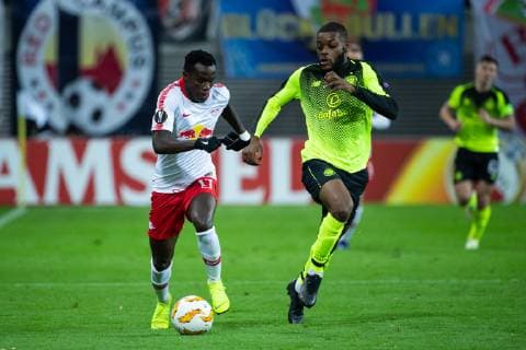 25.10.2018, xkvx, Fussball UEFA Europa League, RB Leipzig - Celtic Glasgow emspor, v.l. Bruma (RB Leipzig), Olivier Ntcham (Celtic Glasgow) (DFL DFB REGULATIONS PROHIBIT ANY USE OF PHOTOGRAPHS as IMAGE SEQUENCES and or QUASI-VIDEO) Leipzig