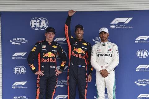 Entrenamientos clasificatorios del GP de F1 de México en el circuito Hermanos Rodríguez. En la imagen, Daniel Ricciardo, Max Verstappen y Lewis Hamilton.Qualifying session of Mexican F1 GP at Hermanos Rodríguez circuit. In this picture, Daniel Ricciardo, Max Verstappen and Lewis Hamilton.  RV RACING PRESS