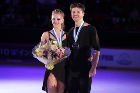 Winners of Ice Dance, Alexandra Stepanova and Ivan Bukin, RUS at the podium during Figure skating Eiskunstlauf ISU GP Helsinki 2018 - Day 2 at the Helsinki Arena 03. November 2018 in Helsinki, Finland. (Matti Matikainen Newspix24)  Copyright: xMattixMatikainenx NP24_00427733