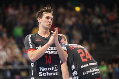 SG Flensburg-Handewitt vs Skjern Handbold, Handball, EHF Champions League Gruppenphase, 04.11.18 Hampus Wanne (SG Flensburg-Handewitt, 14) gestikuliert , applaudiert