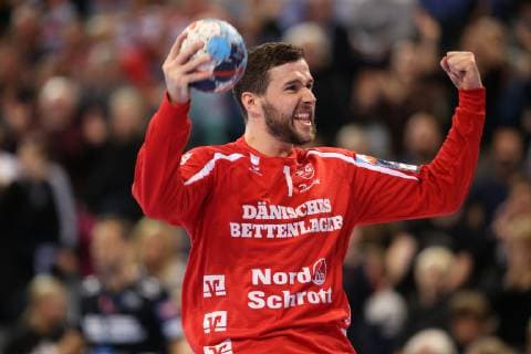 SG Flensburg-Handewitt vs Skjern Handbold, Handball, EHF Champions League Gruppenphase, 04.11.18 Jubel Freude ueber gehaltenen Ball bei Benjamin Buric (SG Flensburg-Handewitt, 01)