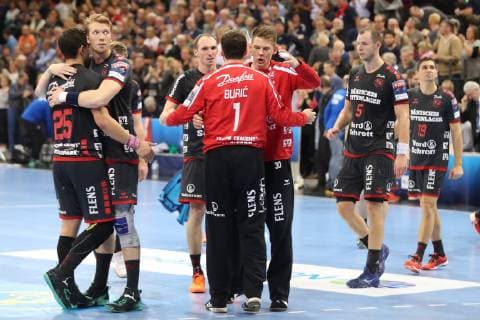 Jubel nach Sieg SG Flensburg-Handewitt Flensburg Schleswig-Holstein Deutschland Flens-Arena Copyright: xAgentur54Gradx xSpeedphotosx