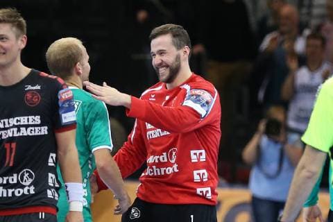 Benjamin Buric (SG Flensburg-Handewitt, 01) und Anders Eggert (Skjern Handbold, 07) Flensburg Schleswig-Holstein Deutschland Flens-Arena Copyright: xAgentur54Gradx xSpeedphotosx