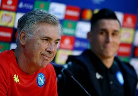 November 5, 2018 - Naples, Italy - SSC Napoli press conference PK Pressekonferenz : UEFA Champions League .Napoli trainer Carlo Ancellotti and Jose Maria Callejon of Napoli at Center of Castel Volturno in Naples, Italy on November 5, 2018. SSC Napoli Training Session And Press Conference  - ZUMAn230 20181105_zaa_n230_120 Copyright: xMatteoxCiambellix