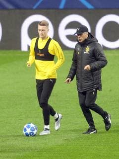Marco Reus ( Borussia Dortmund 11 ) Trainer Lucien Favre ( Borussia Dortmund ), Training, Atletico Madrid vs. Borussia Dortmund, Fussball, Champions League Gruppenphase, 05.11.2018 Training , Atletico Madrid vs. Borussia Dortmund, Fussball, Champions League Gruppenphase, 05.11.2018 Madrid Copyright: xLanger Eibner-Pressefotox EP_HLR
