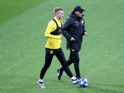 Marco Reus ( Borussia Dortmund 11 ) Trainer Lucien Favre ( Borussia Dortmund ), Training, Atletico Madrid vs. Borussia Dortmund, Fussball, Champions League Gruppenphase, 05.11.2018 Training , Atletico Madrid vs. Borussia Dortmund, Fussball, Champions League Gruppenphase, 05.11.2018 Madrid Copyright: xLanger Eibner-Pressefotox EP_HLR