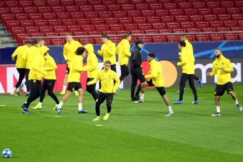 Mario Goetze ( Borussia Dortmund 10 ) und das Team beim Warmlaufen, Training, Atletico Madrid vs. Borussia Dortmund, Fussball, Champions League Gruppenphase, 05.11.2018 Training , Atletico Madrid vs. Borussia Dortmund, Fussball, Champions League Gruppenphase, 05.11.2018 Madrid Copyright: xLanger Eibner-Pressefotox EP_HLR