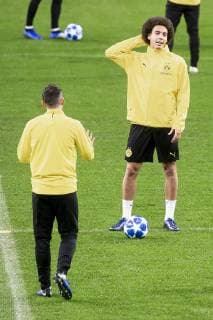 Borussia Dortmund Paco Alcacer and Axel Witsel during training session the day before UEFA Champions League match between Atletico de Madrid and Borussia Dortmund at Wanda Metropolitano in Madrid, Spain.November 05, 2018.  (4825035)