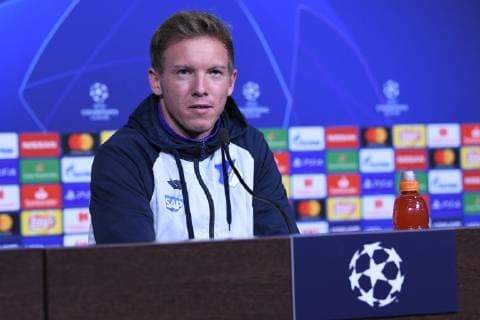 06.11.2018, xmeix, Fussball UEFA Champions League, Pressekonferenz Abschlusstraining Olympique Lyon - TSG 1899 Hoffenheim, emspor, v.l. Hoffenheims Trainer Julian Nagelsmann (TSG 1899 Hoffenheim) DFL DFB REGULATIONS PROHIBIT ANY USE OF PHOTOGRAPHS as IMAGE SEQUENCES and or QUASI-VIDEO Lyon