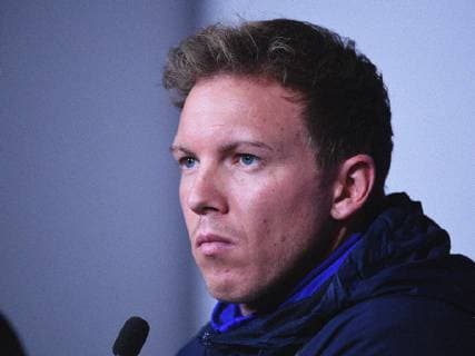 06.11.2018, xmeix, Fussball UEFA Champions League, Pressekonferenz Abschlusstraining Olympique Lyon - TSG 1899 Hoffenheim, emspor, v.l. Hoffenheims Trainer Julian Nagelsmann (TSG 1899 Hoffenheim) DFL DFB REGULATIONS PROHIBIT ANY USE OF PHOTOGRAPHS as IMAGE SEQUENCES and or QUASI-VIDEO Lyon