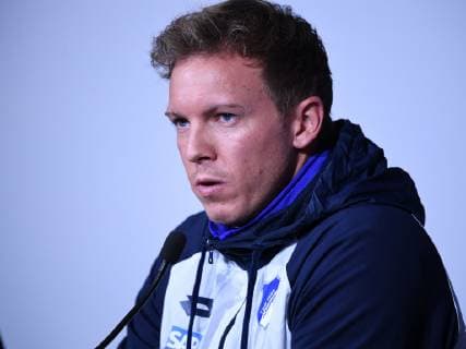 06.11.2018, xmeix, Fussball UEFA Champions League, Pressekonferenz Abschlusstraining Olympique Lyon - TSG 1899 Hoffenheim, emspor, v.l. Hoffenheims Trainer Julian Nagelsmann (TSG 1899 Hoffenheim) DFL DFB REGULATIONS PROHIBIT ANY USE OF PHOTOGRAPHS as IMAGE SEQUENCES and or QUASI-VIDEO Lyon