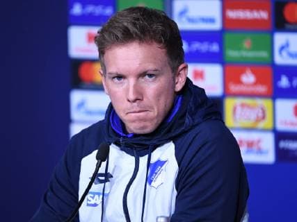 06.11.2018, xmeix, Fussball UEFA Champions League, Pressekonferenz Abschlusstraining Olympique Lyon - TSG 1899 Hoffenheim, emspor, v.l. Hoffenheims Trainer Julian Nagelsmann (TSG 1899 Hoffenheim) DFL DFB REGULATIONS PROHIBIT ANY USE OF PHOTOGRAPHS as IMAGE SEQUENCES and or QUASI-VIDEO Lyon