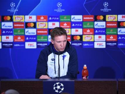 06.11.2018, xmeix, Fussball UEFA Champions League, Pressekonferenz Abschlusstraining Olympique Lyon - TSG 1899 Hoffenheim, emspor, v.l. Hoffenheims Trainer Julian Nagelsmann (TSG 1899 Hoffenheim) DFL DFB REGULATIONS PROHIBIT ANY USE OF PHOTOGRAPHS as IMAGE SEQUENCES and or QUASI-VIDEO Lyon