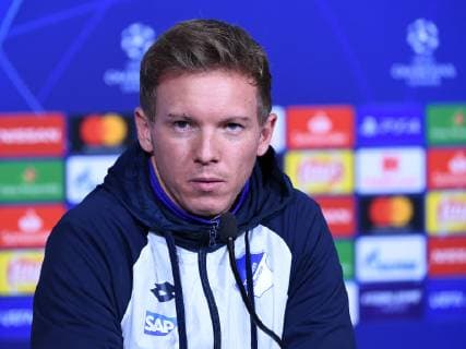 06.11.2018, xmeix, Fussball UEFA Champions League, Pressekonferenz Abschlusstraining Olympique Lyon - TSG 1899 Hoffenheim, emspor, v.l. Hoffenheims Trainer Julian Nagelsmann (TSG 1899 Hoffenheim) DFL DFB REGULATIONS PROHIBIT ANY USE OF PHOTOGRAPHS as IMAGE SEQUENCES and or QUASI-VIDEO Lyon
