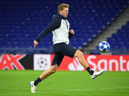 06.11.2018, xmeix, Fussball UEFA Champions League, Pressekonferenz Abschlusstraining Olympique Lyon - TSG 1899 Hoffenheim, emspor, v.l. Hoffenheims Trainer Julian Nagelsmann (TSG 1899 Hoffenheim) DFL DFB REGULATIONS PROHIBIT ANY USE OF PHOTOGRAPHS as IMAGE SEQUENCES and or QUASI-VIDEO Lyon