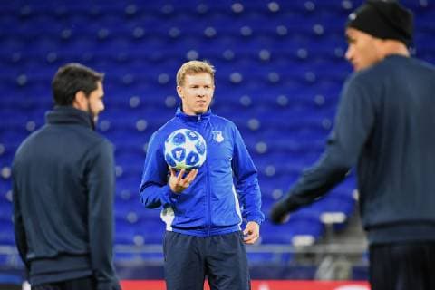 06.11.2018, xmeix, Fussball UEFA Champions League, Pressekonferenz Abschlusstraining Olympique Lyon - TSG 1899 Hoffenheim, emspor, v.l. Leonardo Bittencourt (TSG 1899 Hoffenheim), Hoffenheims Trainer Julian Nagelsmann (TSG 1899 Hoffenheim) DFL DFB REGULATIONS PROHIBIT ANY USE OF PHOTOGRAPHS as IMAGE SEQUENCES and or QUASI-VIDEO Lyon