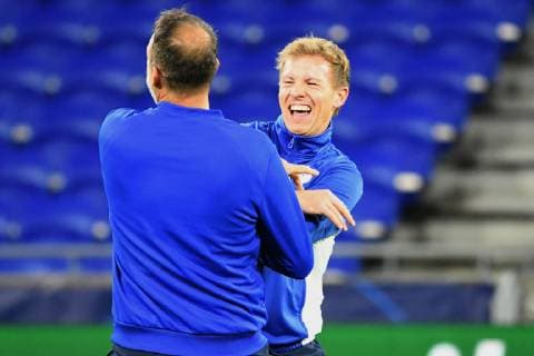 06.11.2018, xmeix, Fussball UEFA Champions League, Pressekonferenz Abschlusstraining Olympique Lyon - TSG 1899 Hoffenheim, emspor, v.l. Hoffenheims Trainer Julian Nagelsmann (TSG 1899 Hoffenheim) mit Hoffenheims Co-Trainer Pellegrino Matarazzo DFL DFB REGULATIONS PROHIBIT ANY USE OF PHOTOGRAPHS as IMAGE SEQUENCES and or QUASI-VIDEO Lyon