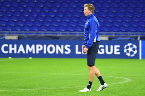 06.11.2018, xmeix, Fussball UEFA Champions League, Pressekonferenz Abschlusstraining Olympique Lyon - TSG 1899 Hoffenheim, emspor, v.l. Hoffenheims Trainer Julian Nagelsmann (TSG 1899 Hoffenheim) DFL DFB REGULATIONS PROHIBIT ANY USE OF PHOTOGRAPHS as IMAGE SEQUENCES and or QUASI-VIDEO Lyon