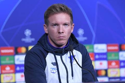 06.11.2018, xmeix, Fussball UEFA Champions League, Pressekonferenz Abschlusstraining Olympique Lyon - TSG 1899 Hoffenheim, emspor, v.l. Hoffenheims Trainer Julian Nagelsmann (TSG 1899 Hoffenheim) DFL DFB REGULATIONS PROHIBIT ANY USE OF PHOTOGRAPHS as IMAGE SEQUENCES and or QUASI-VIDEO Lyon