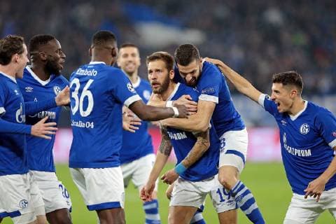 06.11.2018, xovx, Fussball UEFA Champions League, FC Schalke 04 - Galatasaray Istanbul emspor, Jubel nach dem Tor zum 1:0 durch Guido Burgstaller (FC Schalke 04), Aktion . (DFL DFB REGULATIONS PROHIBIT ANY USE OF PHOTOGRAPHS as IMAGE SEQUENCES and or QUASI-VIDEO) Gelsenkirchen