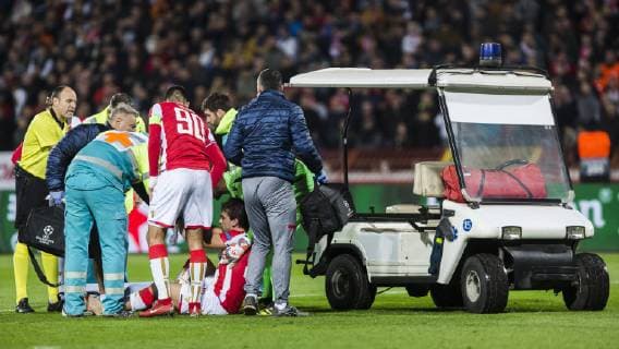 6th November 2018, Rajko Mitic Stadium, Belgrade, Serbia; UEFA Champions League football, Red Star Belgrade versus Liverpool; Filip Stojkovic of Red Star Belgrade goes off injured  ActionPlus12076868 NikolaxKrstic