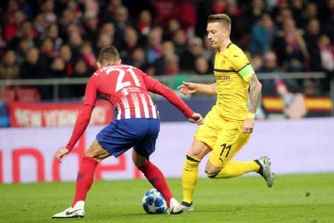 Lucas Hernandez ( Atletico Madrid 21 ) Marco Reus ( Borussia Dortmund 11 ), Atletico Madrid vs. Borussia Dortmund, Fussball, Champions League Gruppenphase, 06.11.2018 Atletico Madrid vs. Borussia Dortmund, Fussball, Champions League Gruppenphase, 06.11.2018 Madrid Copyright: xLanger Eibner-Pressefotox EP_HLR
