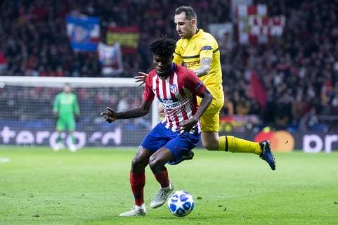 Atletico de Madrid Thomas Teye and Borussia Dortmund Paco Alcacer during group stage of UEFA Champions League match between Atletico de Madrid and Borussia Dortmund at Wanda Metropolitano in Madrid, Spain.November 06, 2018.  (5268023)