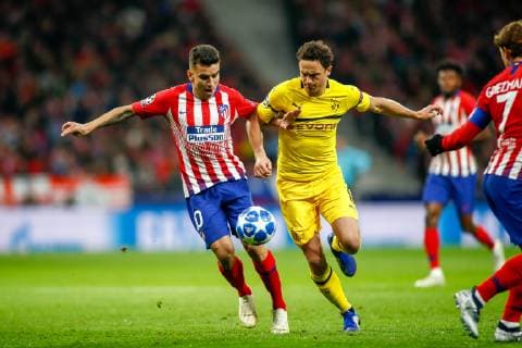November 6, 2018 - Madrid, MADRID, SPAIN - Correa of Atletico de Madrid and Thomas Delaney of Borussia during the UEFA Champions League football match between Atletico de Madrid and Borussia Dormund on November 06th, 2018 at Estadio Wanda Metropolitano in Madrid, Spain. Soccer: Champions League - At. Madrid v Borussia Dormund - ZUMAa181 20181106_zaa_a181_341 Copyright: xAFP7x