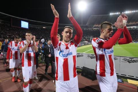 MARKO GOBELJIC and VUJADIN SAVIC of Crvena zvezda during UEFA Champions league match against Liverpool at Rajko Mitic stadium, Beograd 06.11.2018 MarkoxMetlas 
