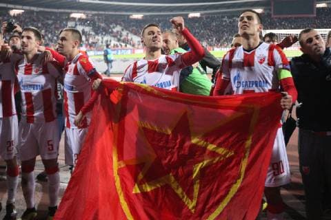 VUJADIN SAVIC and MARKO GOBELJIC of Crvena zvezda during UEFA Champions league match against Liverpool at Rajko Mitic stadium, Beograd 06.11.2018 MarkoxMetlas 