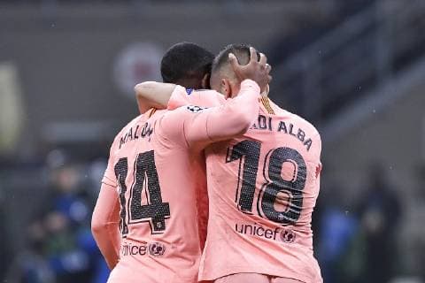 Photo LaPresse Marco Alpozzi November 06, 2018 Milano (Italy) soccer Inter FC vs FC Barcellona - Champions League group stage - Group b - Giuseppe Meazza Stadium In the pic:Malcom FC Barcelona Barca ; celebrating goal  Copyright: xMarcoxAlpozzi LaPresse LaPresse x