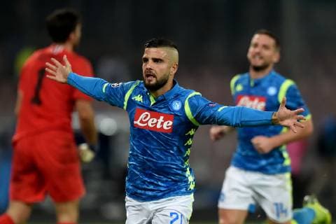 Fußball, CL, SSC Neapel - Paris St. Germain Celebration after Goal on penalty of Lorenzo Insigne Napoli. Napoli 06-11-2018 Stadio San Paolo Football Calcio UEFA Champions League 2018 2019 Group C Napoli - Paris Saint Germain Foto Antonietta Baldassarre Insidefoto AntoxBaldassarre