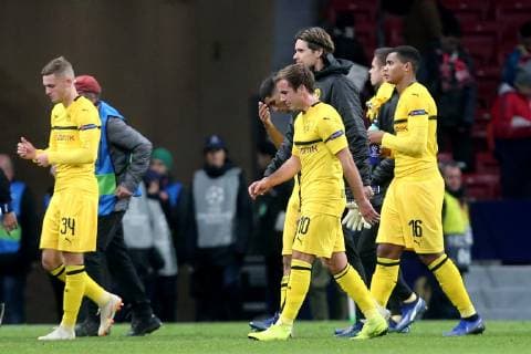Jacob Bruun Larsen ( Borussia Dortmund 34 ) Mario Goetze ( Borussia Dortmund 10 ) Manuel Akanji ( Borussia Dortmund 16 ) nach der Niederlage, Atletico Madrid vs. Borussia Dortmund, Fussball, Champions League Gruppenphase, 06.11.2018 Atletico Madrid vs. Borussia Dortmund, Fussball, Champions League Gruppenphase, 06.11.2018 Madrid Copyright: xLanger Eibner-Pressefotox EP_HLR