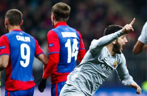 MOSCOW, RUSSIA â€“ NOVEMBER 7, 2018: AS Romaâ€™s Kostas Manolas (front) celebrates scoring CSKA Moscow in their 2018 19 UEFA Champions League Group G Round 4 football match at Luzhniki Stadium. Valery Sharifulin TASS  TS09698D