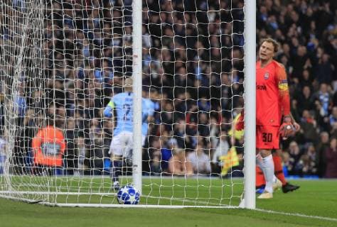 7th November 2018, Etihad Stadium, Manchester, England; UEFA Champions League football, Manchester City versus Shakhtar Donetsk; David Silva of Manchester City celebrates scoring the opening goal of the game in the 13th minute, 1-0 to City  ActionPlus12077066 ConorxMolloy