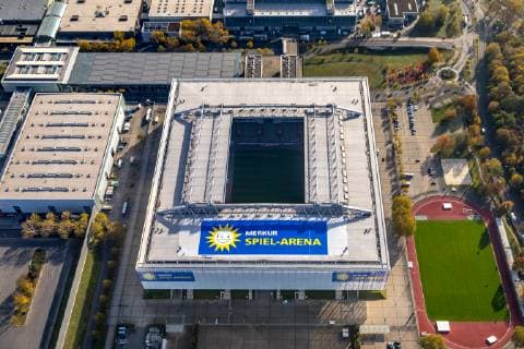 MERKUR Spiel-Arena Düsseldorf, Fussballstadion, Veranstaltungszentrum an der Messe Düsseldorf, Stockum, Düsseldorf, Niederrhein, Nordrhein-Westfalen, Deutschland !ACHTUNGxMINDESTHONORARx60xEURO!