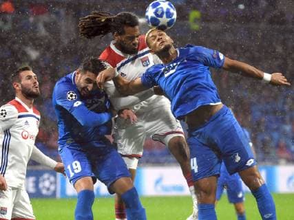 Sport Bilder des Tages 07.11.2018, xmeix, Fussball UEFA Champions League, Olympique Lyon - TSG 1899 Hoffenheim, emspor, v.l. Olympique Lyons Lucas Tousart, Ishak Belfodil (TSG 1899 Hoffenheim), Olympique Lyons Jason Denayer, Joelinton (TSG 1899 Hoffenheim) DFL DFB REGULATIONS PROHIBIT ANY USE OF PHOTOGRAPHS as IMAGE SEQUENCES and or QUASI-VIDEO Lyon