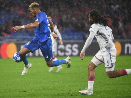 07.11.2018, xmeix, Fussball UEFA Champions League, Olympique Lyon - TSG 1899 Hoffenheim, emspor, v.l. Joelinton (TSG 1899 Hoffenheim), Olympique Lyons Jason Denayer DFL DFB REGULATIONS PROHIBIT ANY USE OF PHOTOGRAPHS as IMAGE SEQUENCES and or QUASI-VIDEO Lyon