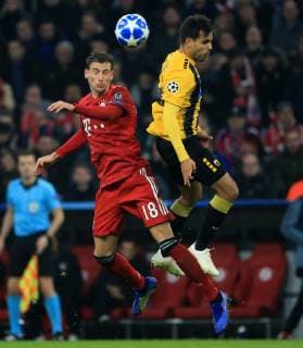 (181108) -- MUNICH, Nov. 8, 2018 -- Bayern Munich s Leon Goretzka (L) vies with AEK Athen s Rodrigo Galo during a 4th round match of group E in the UEFA Champions League between Bayern Munich of Germany and AEK Athens of Greece, in Munich, Germany, on Nov. 7, 2018. Bayern Munich won 2-0. ) (SP)GERMANY-MUNICH-SOCCER-UEFA CHAMPIONS LEAGUE-BAYERN MUNICH VS AEK ATHENS PhilippexRuiz 