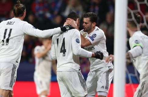 Partido de Liga de Campeones entre el Viktoria Plzen y el Real Madrid. En la imagen, Casemiro celebra su gol. Champions League match between Viktoria Plzen and Real Madrid. In this picture, Casemiro celebrates his goal. 