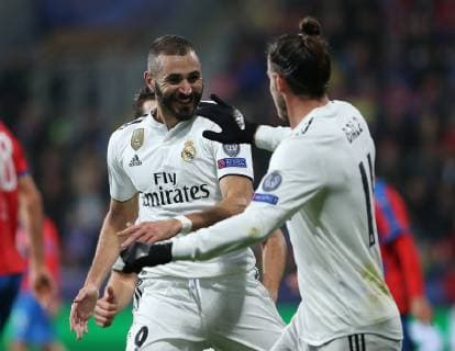 Partido de Liga de Campeones entre el Viktoria Plzen y el Real Madrid. En la imagen, Bale celebra su gol.Champions League match between Viktoria Plzen and Real Madrid. In this picture, Bale celebrates his goal. 