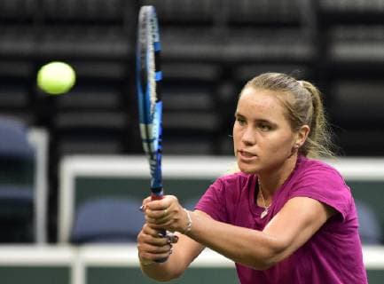 US tennis player Sofia Kenin in action during a training session prior to the final match of the Fed Cup between Czech Republic and USA, at the O2 arena in Prague, Czech Republic, on November 8, 2018. The final match will be held on November 10 and 11. (CTKxPhoto RomanxVondrous) CTKPhotoP201811080634201  vnd 9