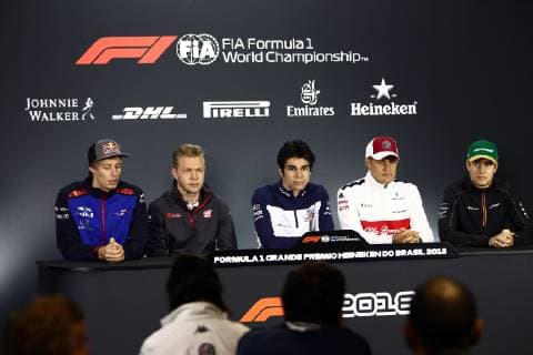 Photo4 LaPresse 08 11 2018 Sao Paulo, Brazil Grand Prix Formula One Brazil 2018 In the pic: press conference PK Pressekonferenz : Brendon Hartley (NZE) Scuderia Toro Rosso STR13 Kevin Magnussen (DEN) Haas F1 Team VF-18 Lance Stroll (CDN) Williams FW41 Marcus Ericsson (SUE) Sauber C37 Stoffel Vandoorne (BEL) McLaren MCL33  Copyright: xPhoto4 LaPressex