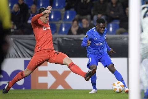 Besiktas Necip Uysal and Genk s Joseph Paintsil fight for the ball during a match between Belgian soccer team KRC Genk and Turkish club Besiktas, in Genk, Thursday 08 November 2018 on day four of the UEFA Europa League group stage, in group I. YORICKxJANSENS  x05464333x